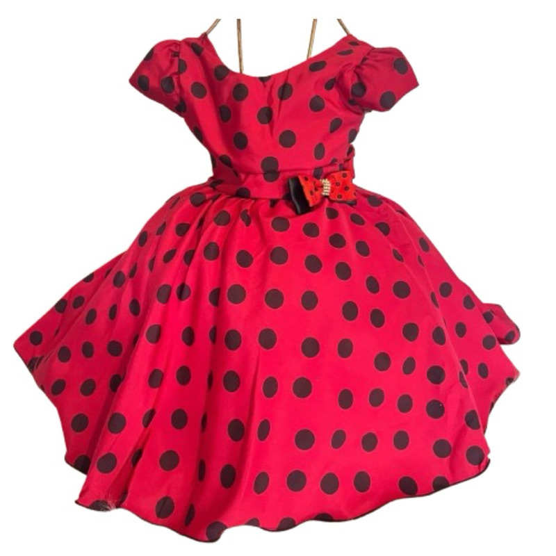 Vestido ladybug joaninha Minnie Festa aniversario bola preta  jm0077