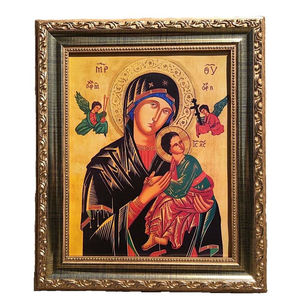 Quadro com moldura Dourada 37cm x 47cm Nossa Senhora do Perpetuo Socorro Ícone