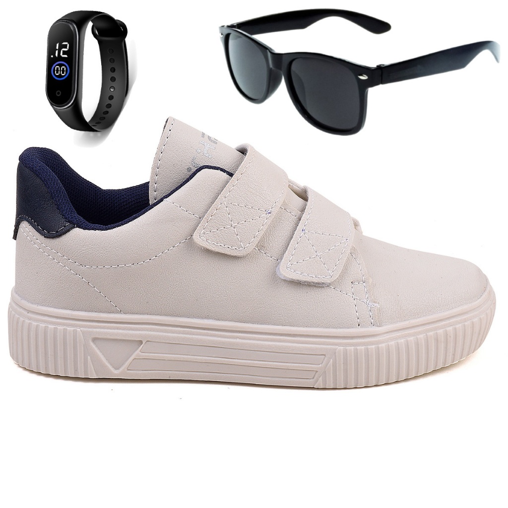 Kit Sapatenis Masculino Infantil Calce Facil Casual Light + Oculos + Relogio