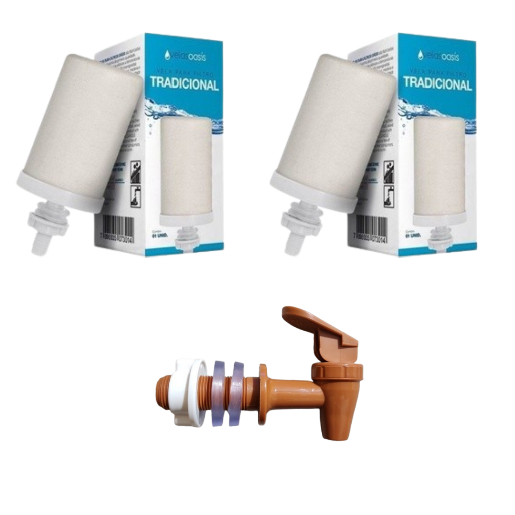 kit 2 Vela Filtro de Barro Oasis Tradicional + Torneira Toque Marrom em Oferta na Shopee