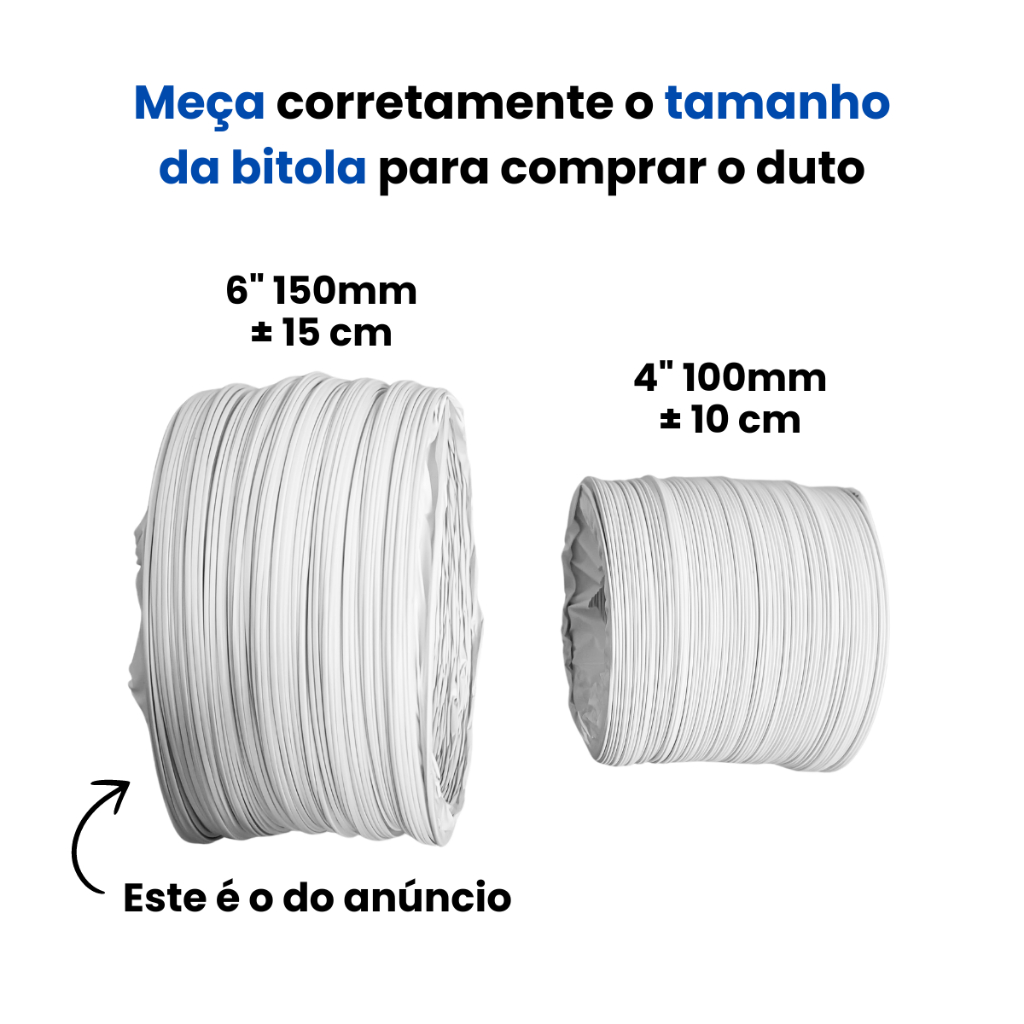 Duto PVC 2 Metros 6" Polegadas Flexível Ventilação Exaustor Coifa Ar Condicionado Resistência