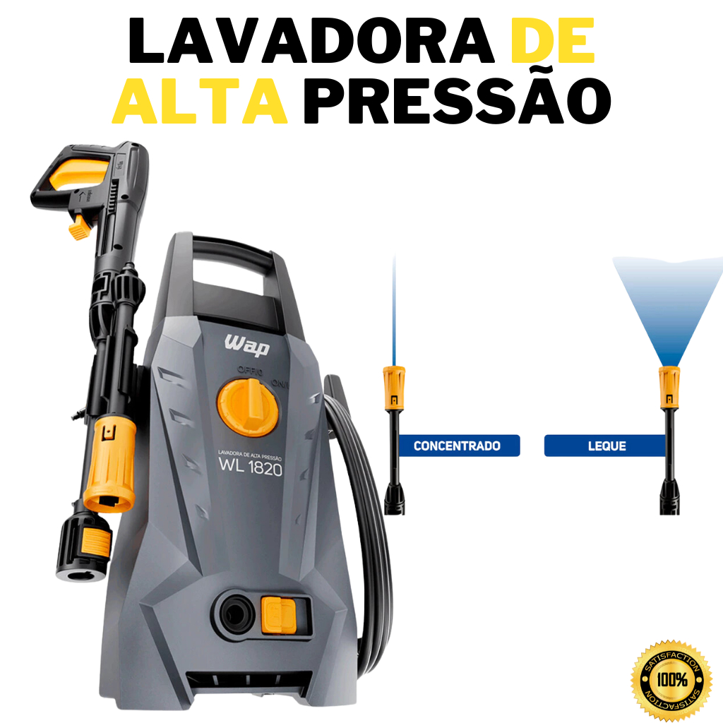 LAVADORA DE ALTA PRESSÃO 1400W 1500PSI WAP WL 1820 127V Desentupidora Pressão Extrema Turbo Lavar Calçada