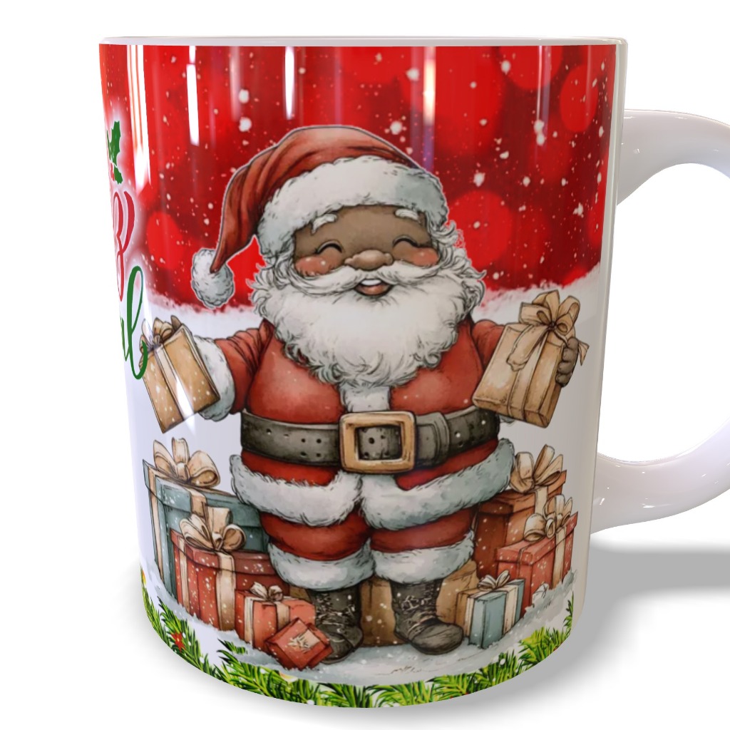 Caneca 325ml Papai Noel Negro Preto Black Feliz Natal / Boas Festas / Feliz Ano Novo Merry Christmas