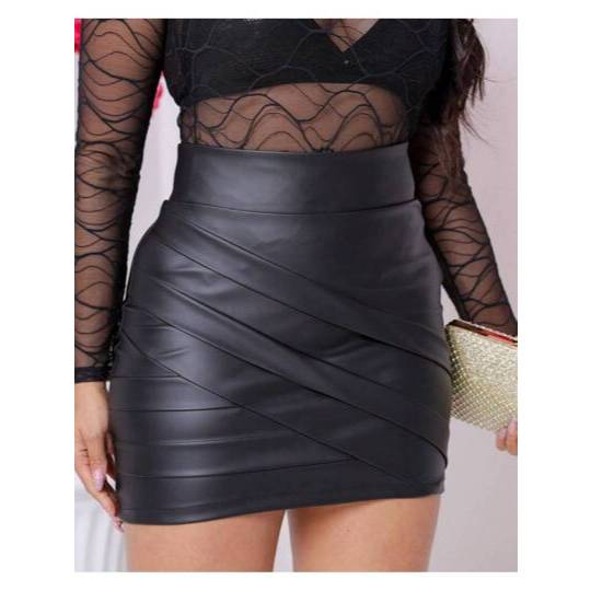 Saia Couro Ecológico Preta ou Branca Curta Feminina  - Do P ao GG - Elegante para Festa ou Social em Oferta na Shopee
