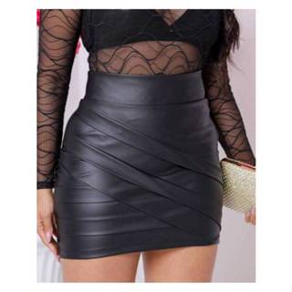 Saia Couro Ecológico Preta ou Branca Curta Feminina  - Do P ao GG - Elegante para Festa ou Social em Oferta na Shopee