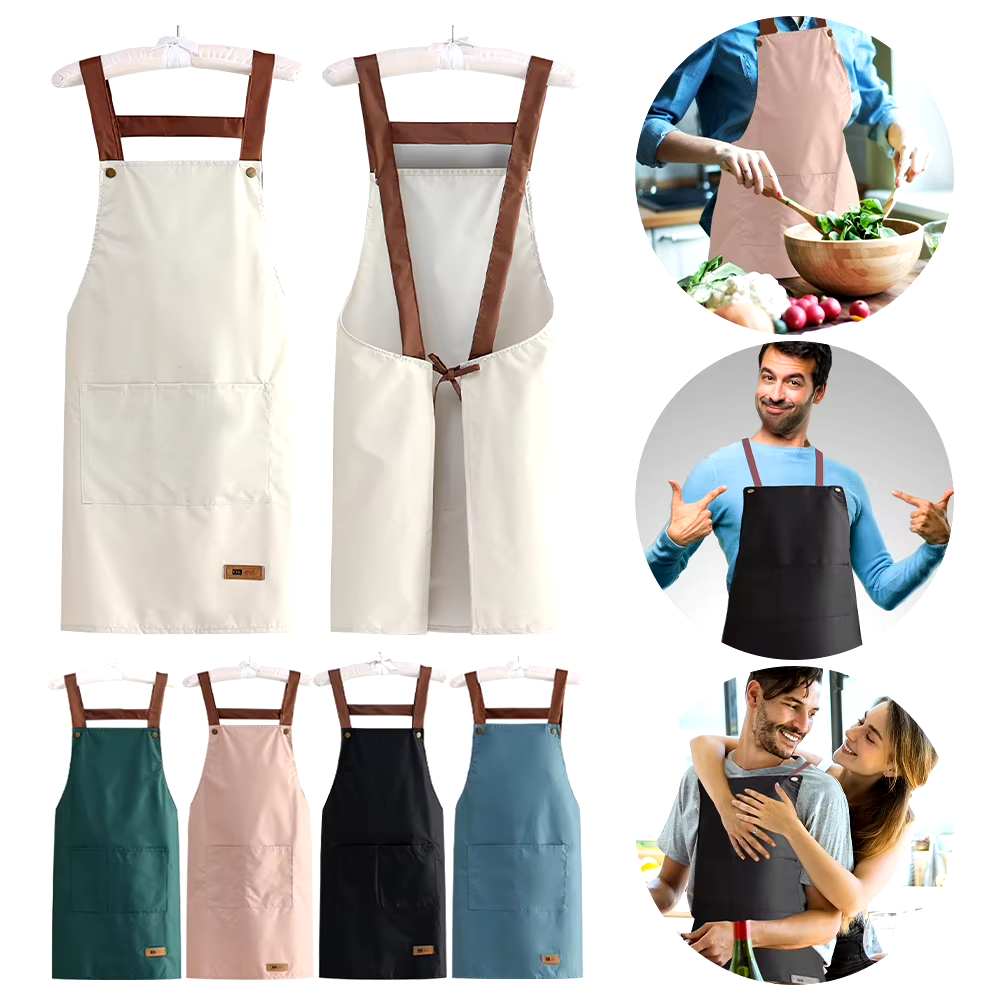 Avental de cozinha resistente a óleo e água, com grandes bolsos frontais e babador ajustável para o cozinheiro doméstico em Oferta na Shopee