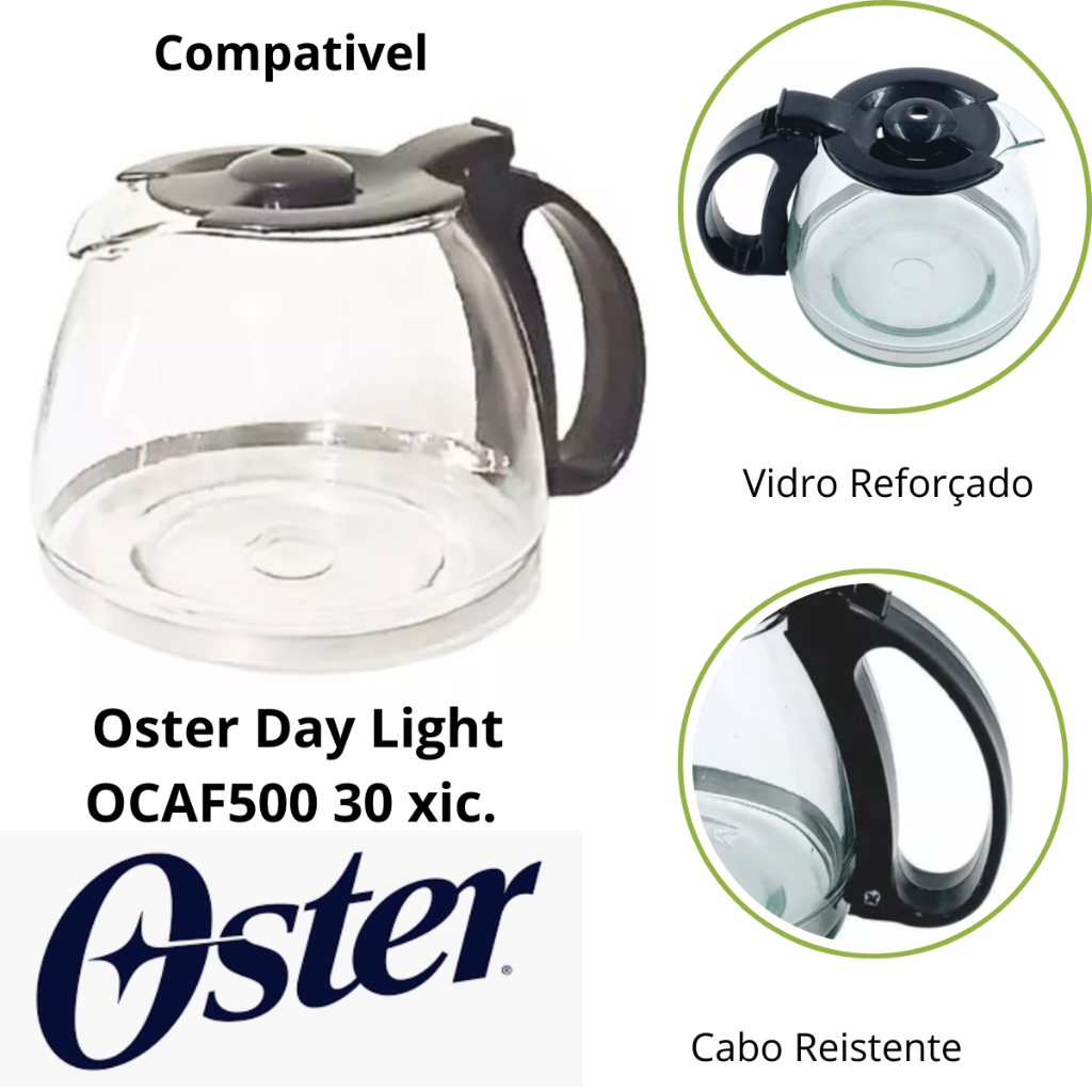 Jarra Cafeteira Oster Day Light OCAF500 Compatível | 30 Xícaras | Vidro Forte e Resistente