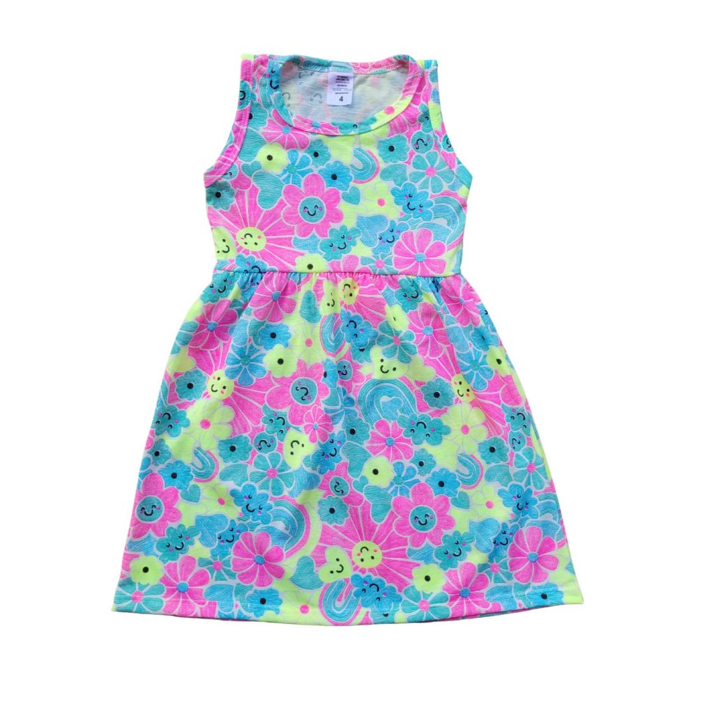 Vestido Infantil Manga Regata Colorido para Crianças em Oferta na Shopee