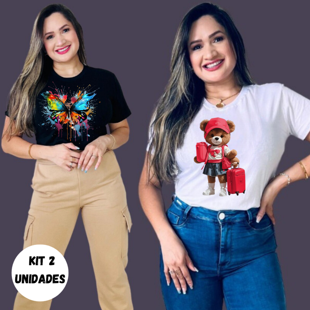 Kit 2 unidades T-shirt Feminina Básica Moda Feminina para o Verão Moda 2025