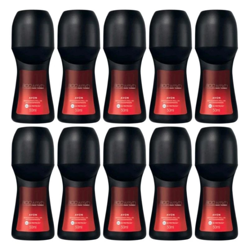 Kit com 10 Desodorantes Roll-on 300 km Max turbo Masculino 50ml-Avon