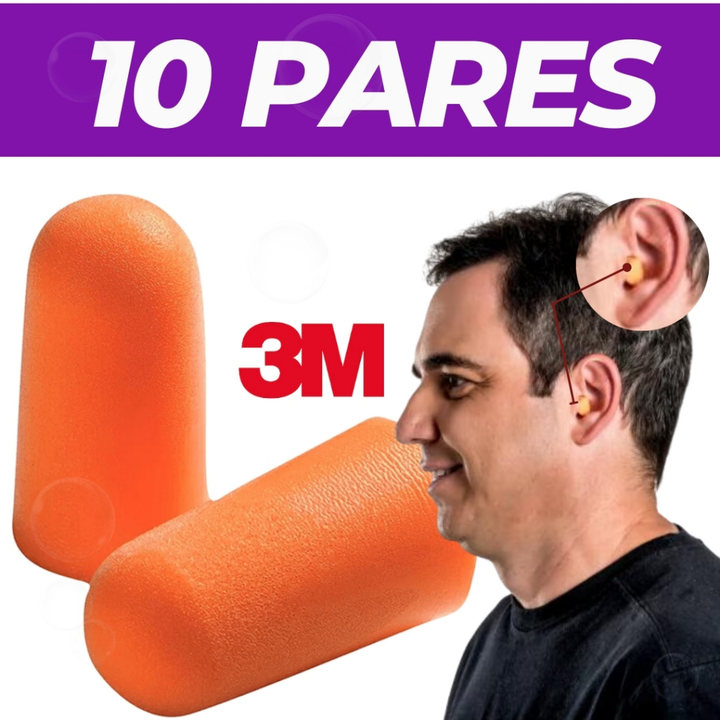 Kit Com 10 Pares Protetor Auditivo Ouvido Plug Espuma Auricular 1100 3M H0002053371 Sem Co...