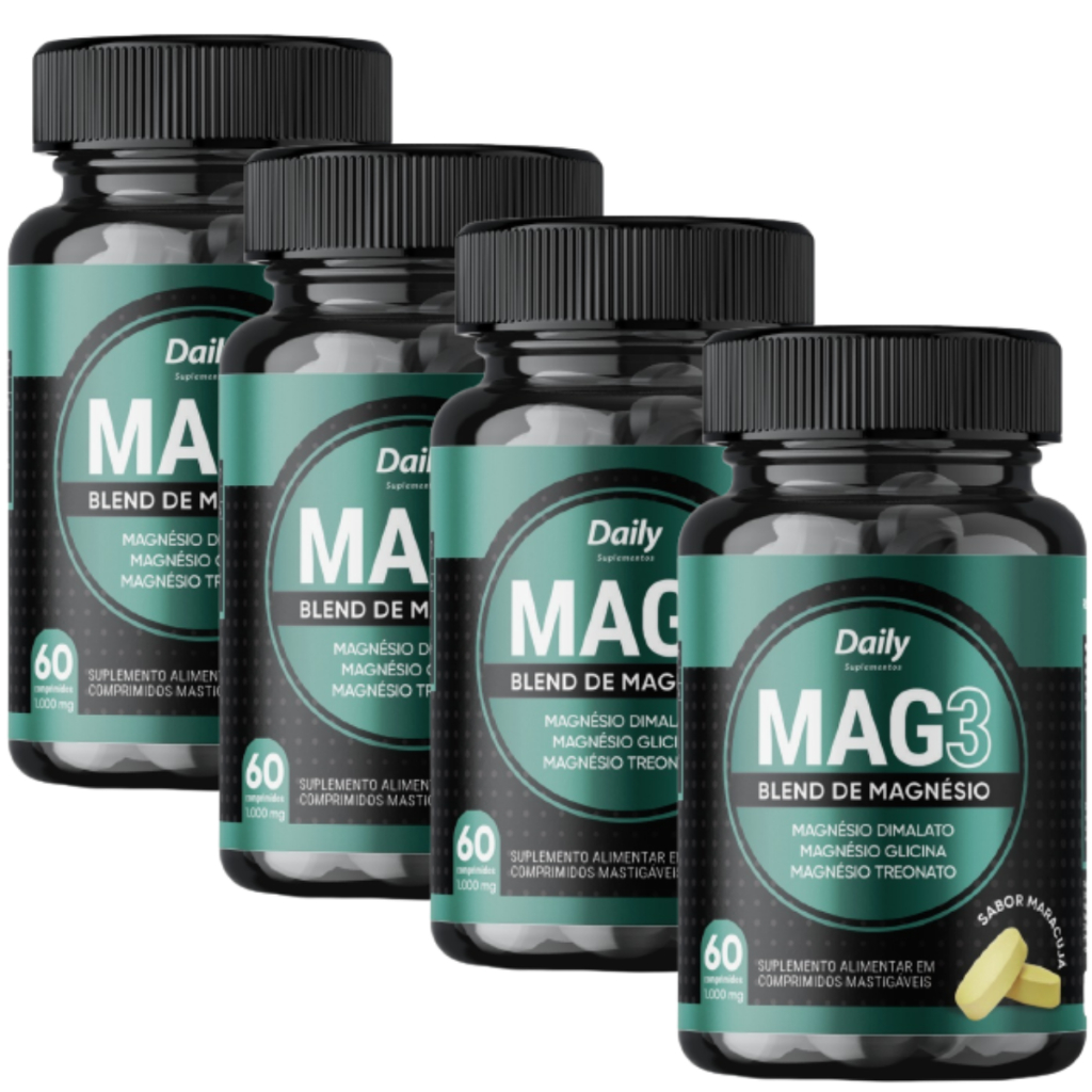 Kit 4x Blend De Magnésio Mag3 Original 3 em 1 Premium 240 Comprimidos em Oferta na Shopee
