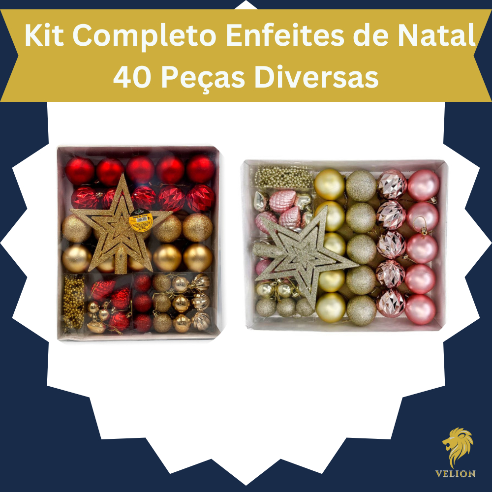 Decoração Árvore Natal 40 peças Enfeite Natalino Bolinha Estrela