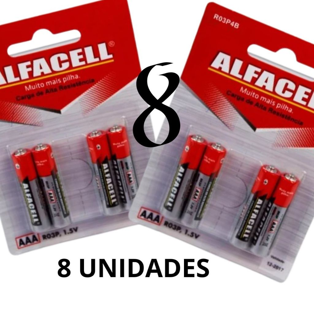 kit 8 Pilhas Cartela Pilha AAA 8 Peças Alcalina Palito