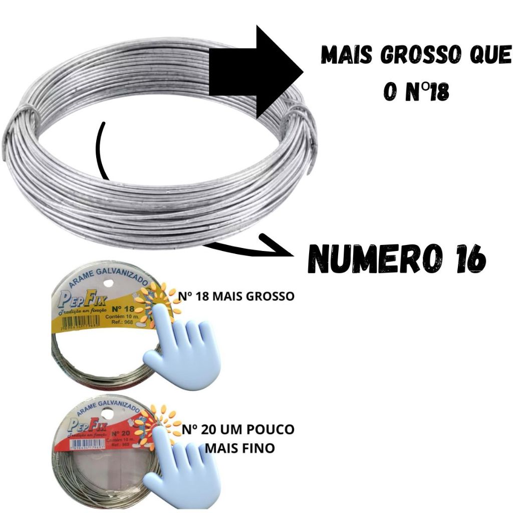 Arame Galvanizado Rolo 10 Metros Fino Grosso Rolinho Artesanato Numero 16 e 18