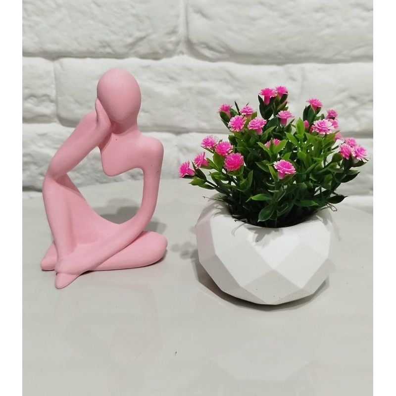 Kit charmoso vaso 3D, plantinha artificial, florzinha, estátua, arranjo decorativo flores casa quarto sala cozinha