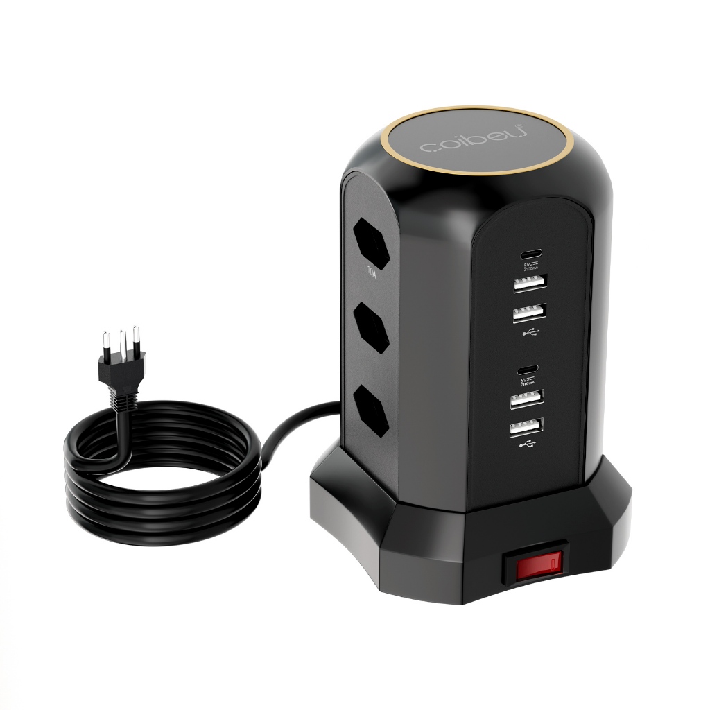 COIEBU Torre Vertical de Energia com 9 Tomadas, 4 USB e 2 Tipe-C Cabo de 1,9m - Gerenciamento Eficiente em Oferta na Shopee