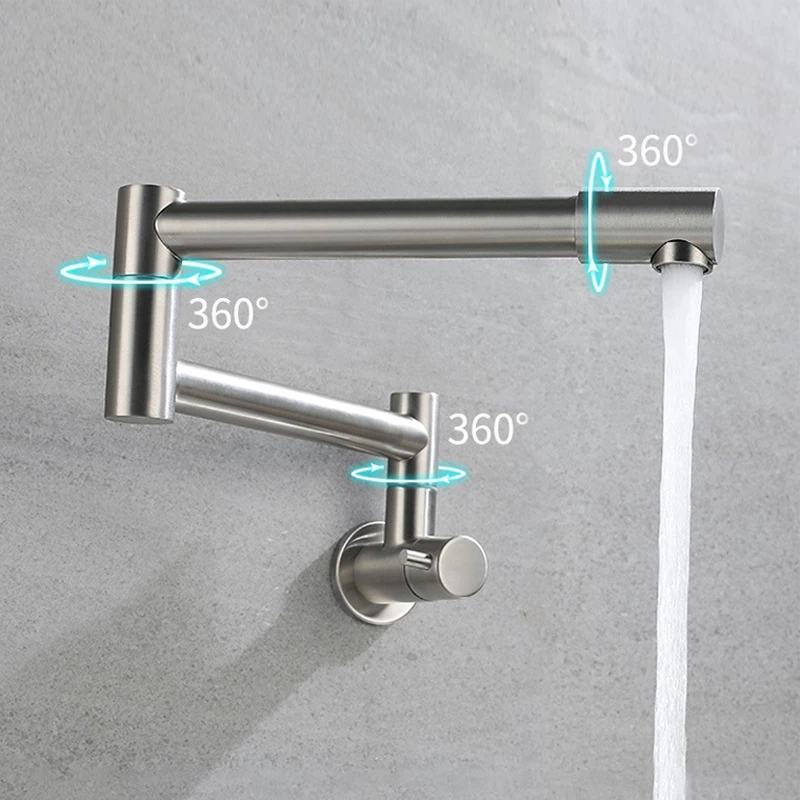 Torneira de Cozinha de Parede Articulável 40cm em Inox Escovado Prata — foto 4