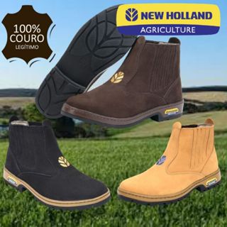 BOTINA NEW HOLLAND COURO NOBUCK LEGITIMO MASCULINA E FEMININA AMAREL MARROM E PRETA em Oferta na Shopee