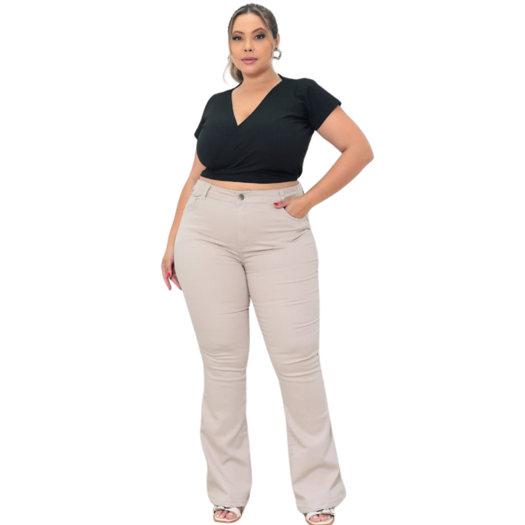 Calça  Flare  Feminina Plus Size Sarja em Oferta na Shopee