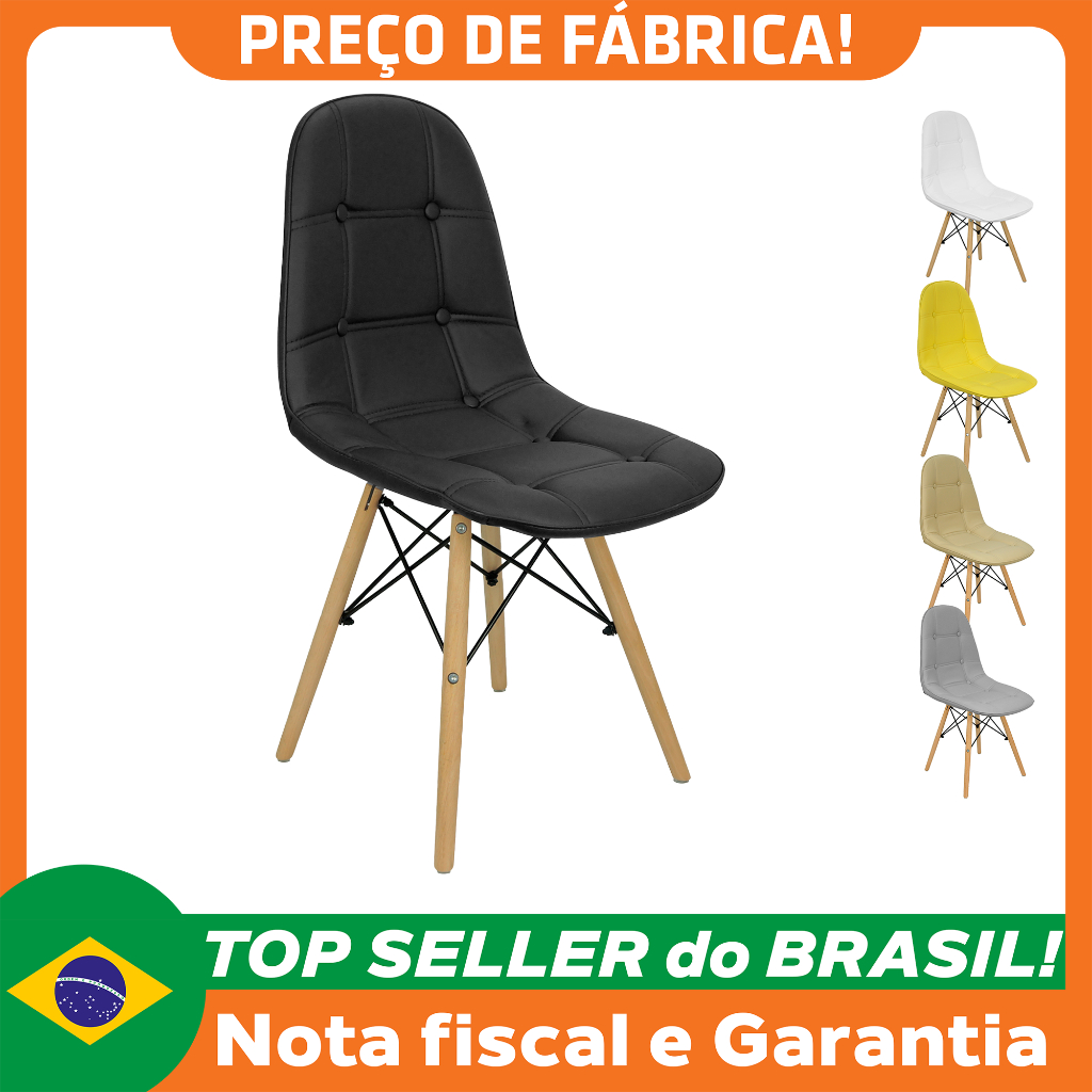 Cadeira Charles Eames Botonê Eiffel Wood Estofada Couro