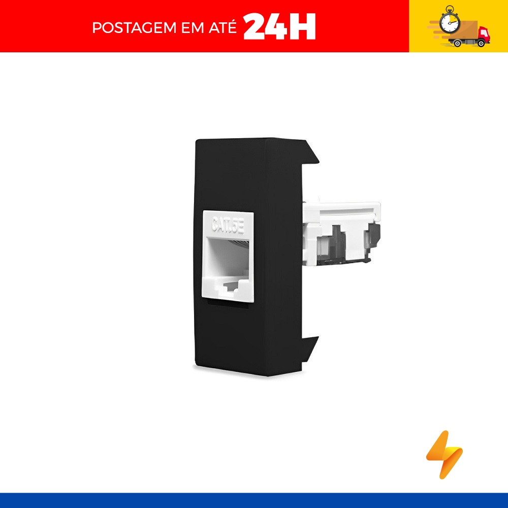 Modulo Tomada Rj45 Cat 5E Preto Ébano Fosco Inovapro Facil - Alumbra