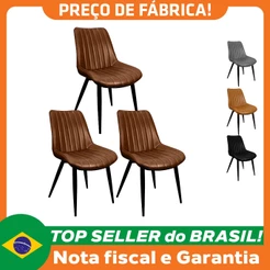 Kit 3 Cadeiras Chicago Poltrona Estofada Tainá Pu Vintage Retro Pés Preto