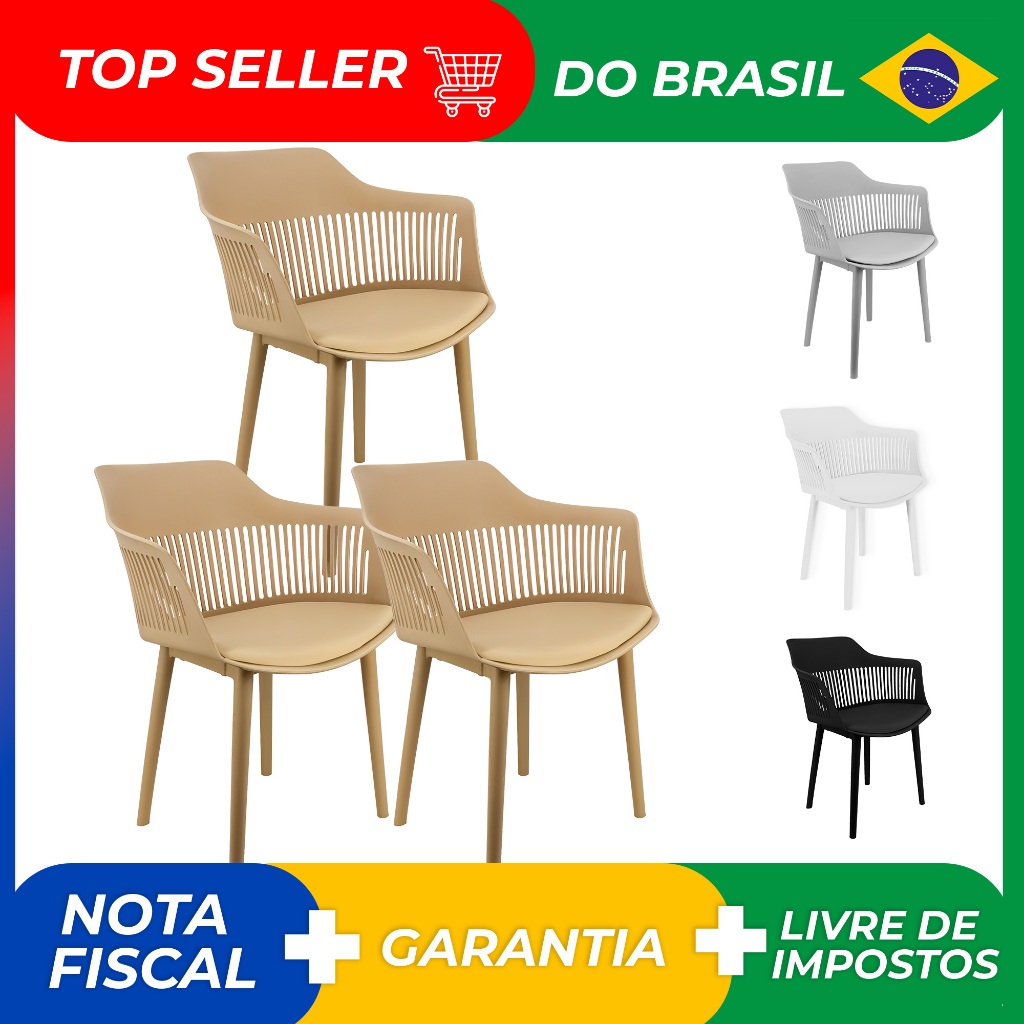 Kit 3 Cadeiras Marcela Montreal Mena Polipropileno com Estofado em Oferta na Shopee
