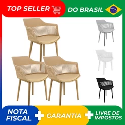 Kit 3 Cadeiras Marcela Montreal Mena Polipropileno com Estofado