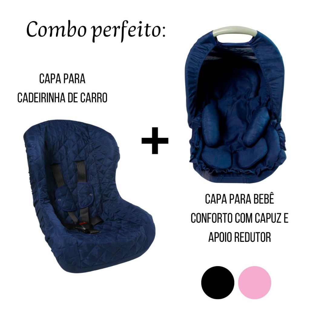 Combo Capa de Cadeirinha Protetor de Cinto + Capa de Bebê Conforto Capuz e Apoio Redutor 05 Peças