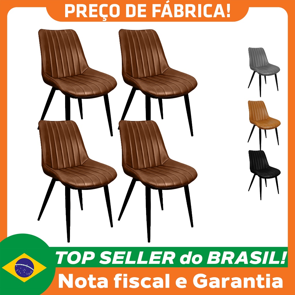Kit 4 Cadeiras Chicago Poltrona Estofada Tainá Pu Vintage Retro Pés Preto