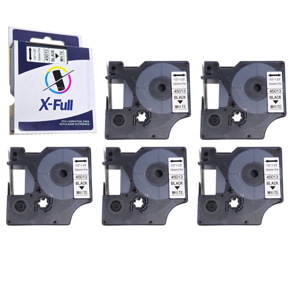 5 Fita 45013 D1 Compatível Rotuladora Dymo 12mmx7m Branco Label Manager 280 300 350 350d 360d 400 420 em Oferta na Shopee