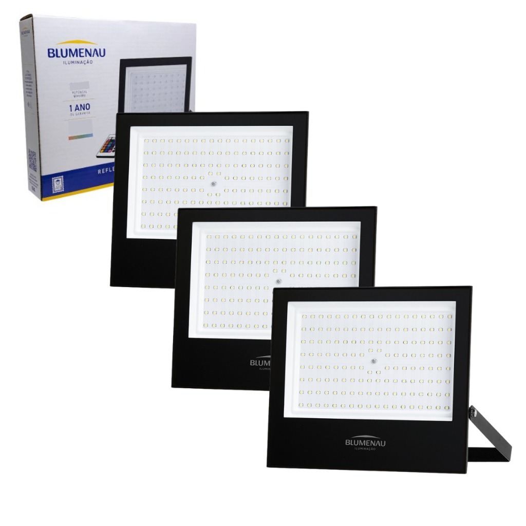 Kit 3 Refletor Led Holofote Carcaça 150w Prova D'água Preto Bivolt Play Luz Branco Frio Blumenau 6500k