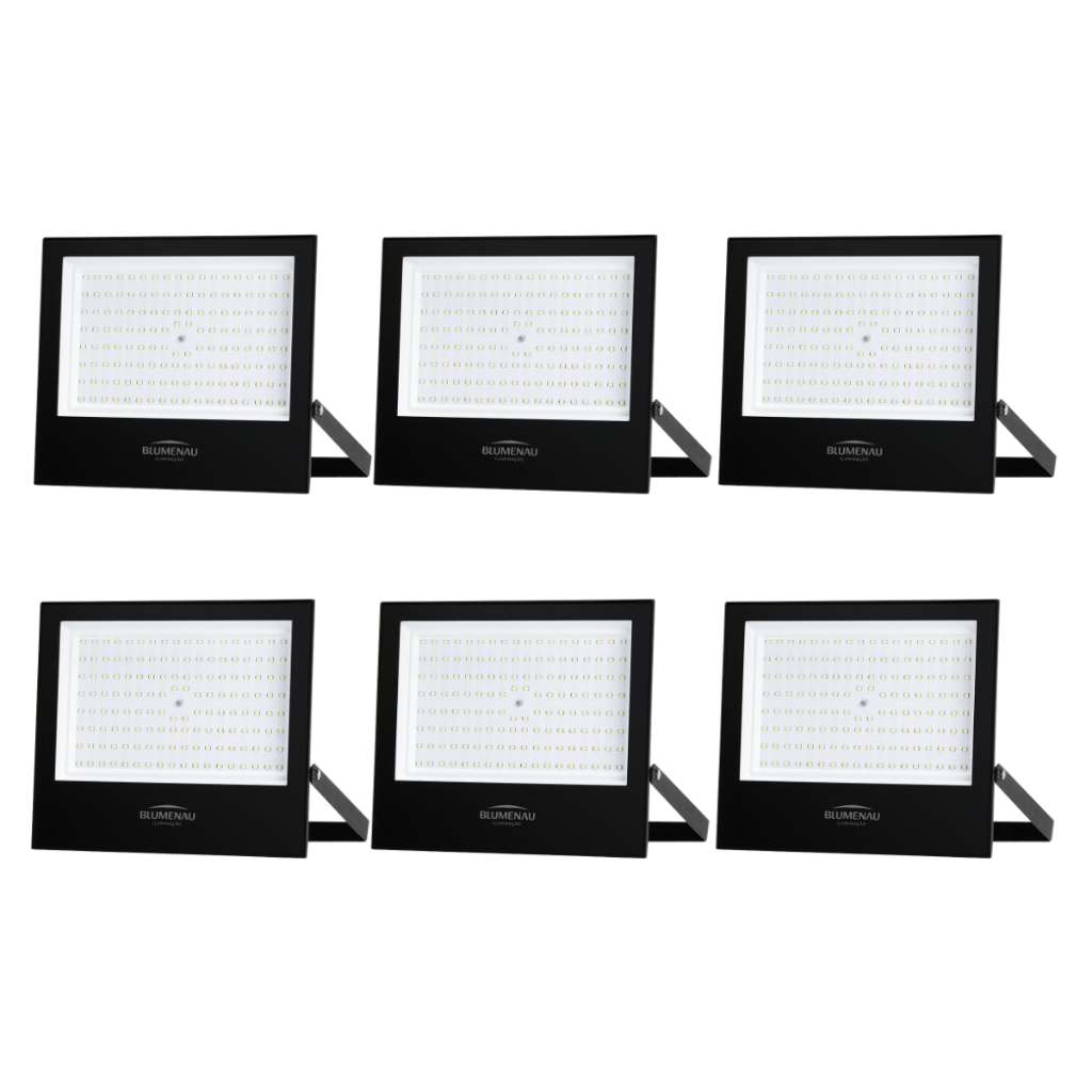 Kit 6 Refletor Led Holofote Carcaça 150w Prova D'água Preto Bivolt Play Luz Branco Frio Blumenau 6500k