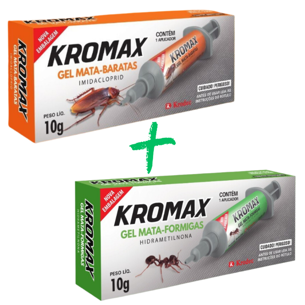 Mata Baratas + Mata Formigas Gel Kit 2 Seringas Kromax 10gr