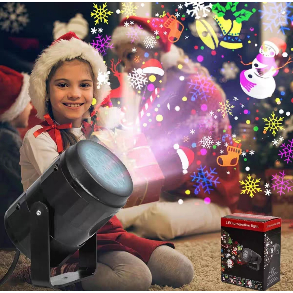 Projetor Luz LED Bivolt RGB 8 Cartões 32 Desenhos Natal, Halloween, Aniversario hx-7094