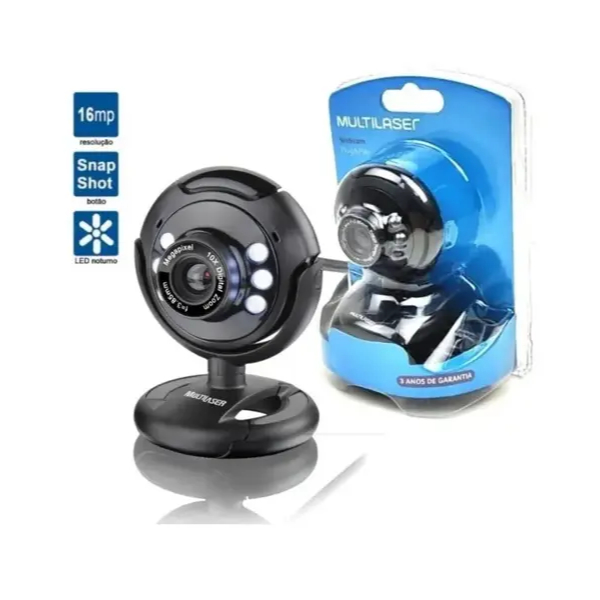 WEBCAM PLUGEPLAY 16MP NIGHTVISION MIC USB PRETO WC045 - MULTILASER