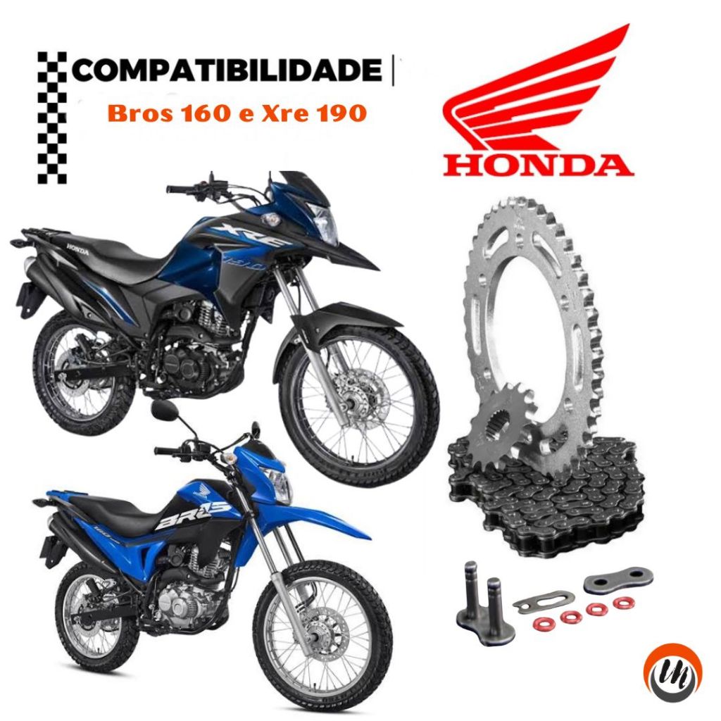 Kit Relação Bros 160 2016 a 2025 Corrente com Retentor XRE 190 2015 até 2025
