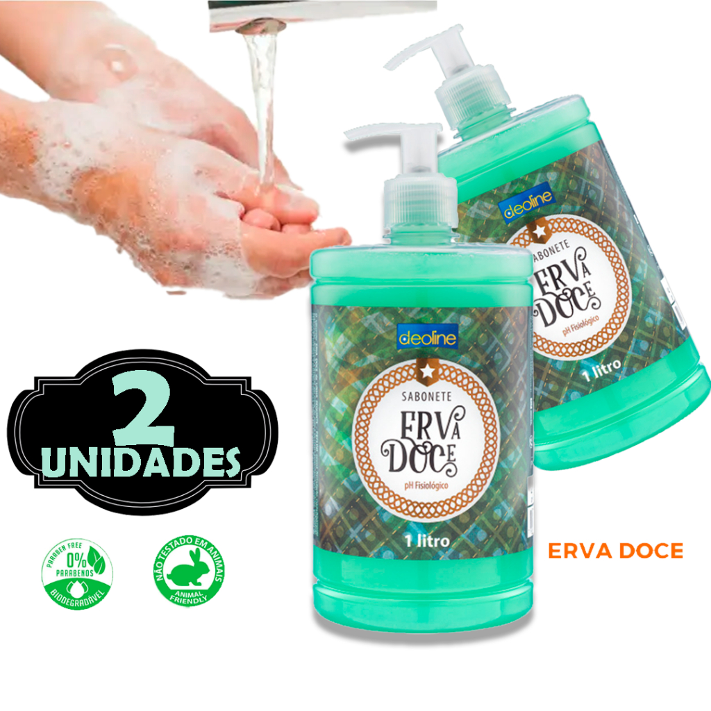 Sabonete Líquido 2 Pote 1L Premisse ErvaDoce pele do corpo todo Suave Válvula