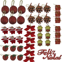 Kit 43 Enfeites De Natal de pendurar pendente para arvore bolinhas natalino Vermelho Dourado e Prata