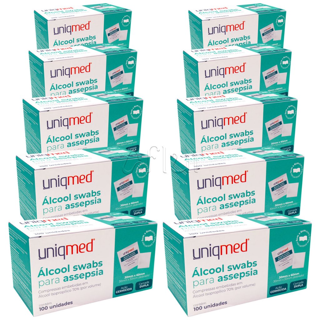 Álcool Swab 70% Lenços Umedecidos Uniqmed 1000 Saches em Oferta na Shopee