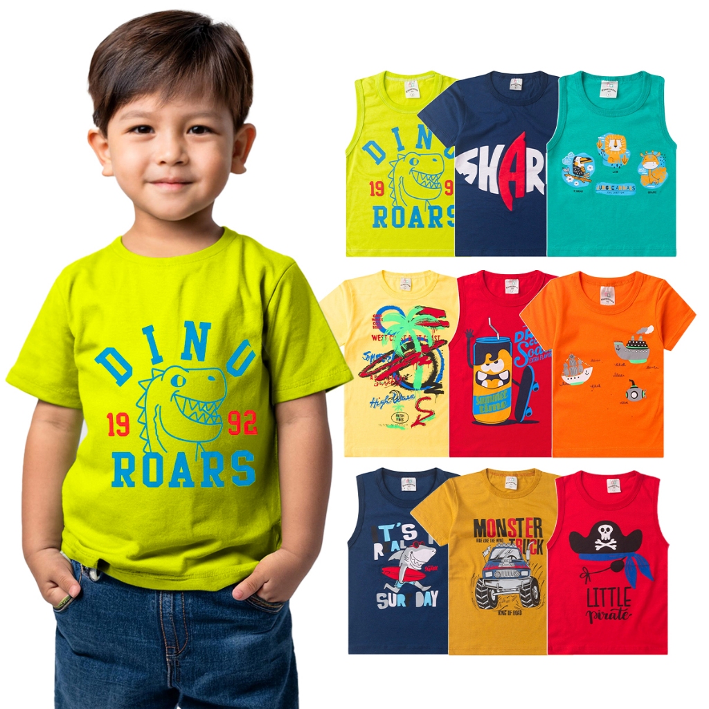 Kit Sortido 3 Peças de Camiseta Infantil Masculino Menino Verão Manga Curta Vest