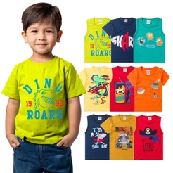 Kit Sortido 3 Peças de Camiseta Infantil Masculino Menino Verão Manga Curta Veste 01 ao 14