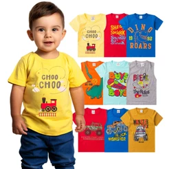 Kit 4 Camisetas Manga Curta Infantil Bebê Menino Estampada Regata Veste do 1 ao 14