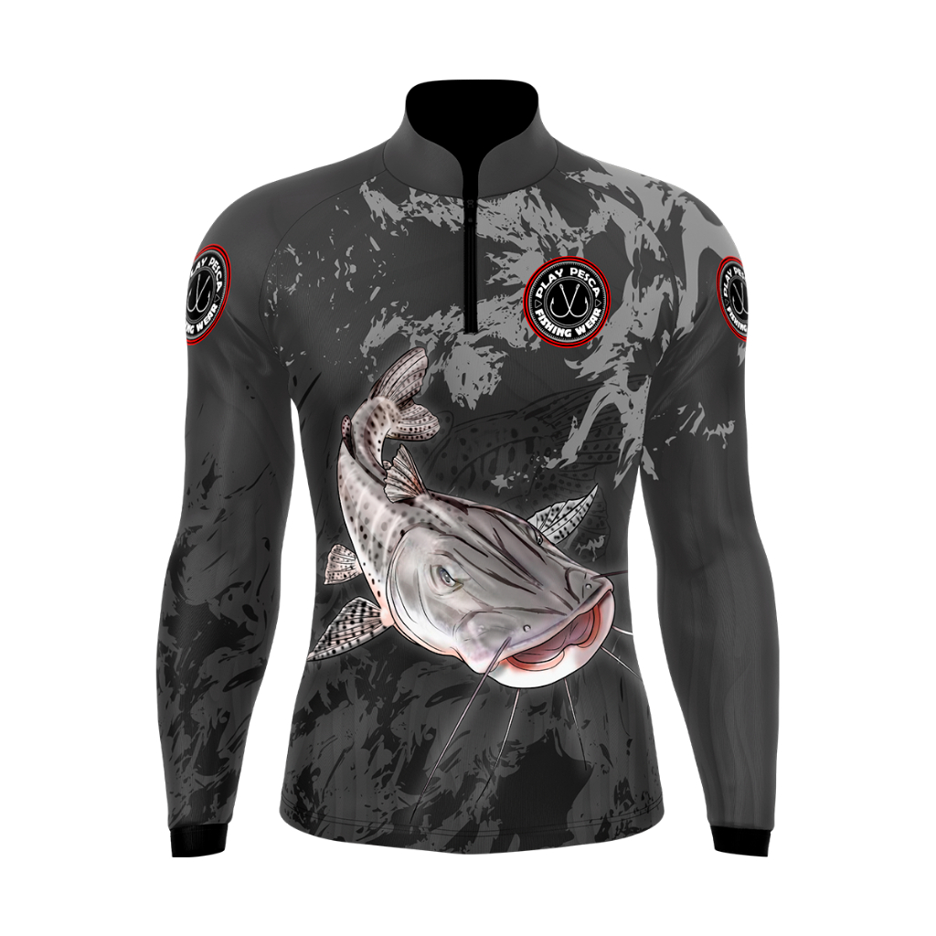 Camiseta Blusa Camisa de Pesca com Proteção Solar Uv50+ Pintado Cinza Play Pesca