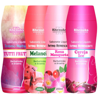 Kit C/ 4 Sabonete Íntimo Refrescante (Rosa Mosqueta, Tutti Frutti, Cereja e Melancia) 200ml em Oferta na Shopee