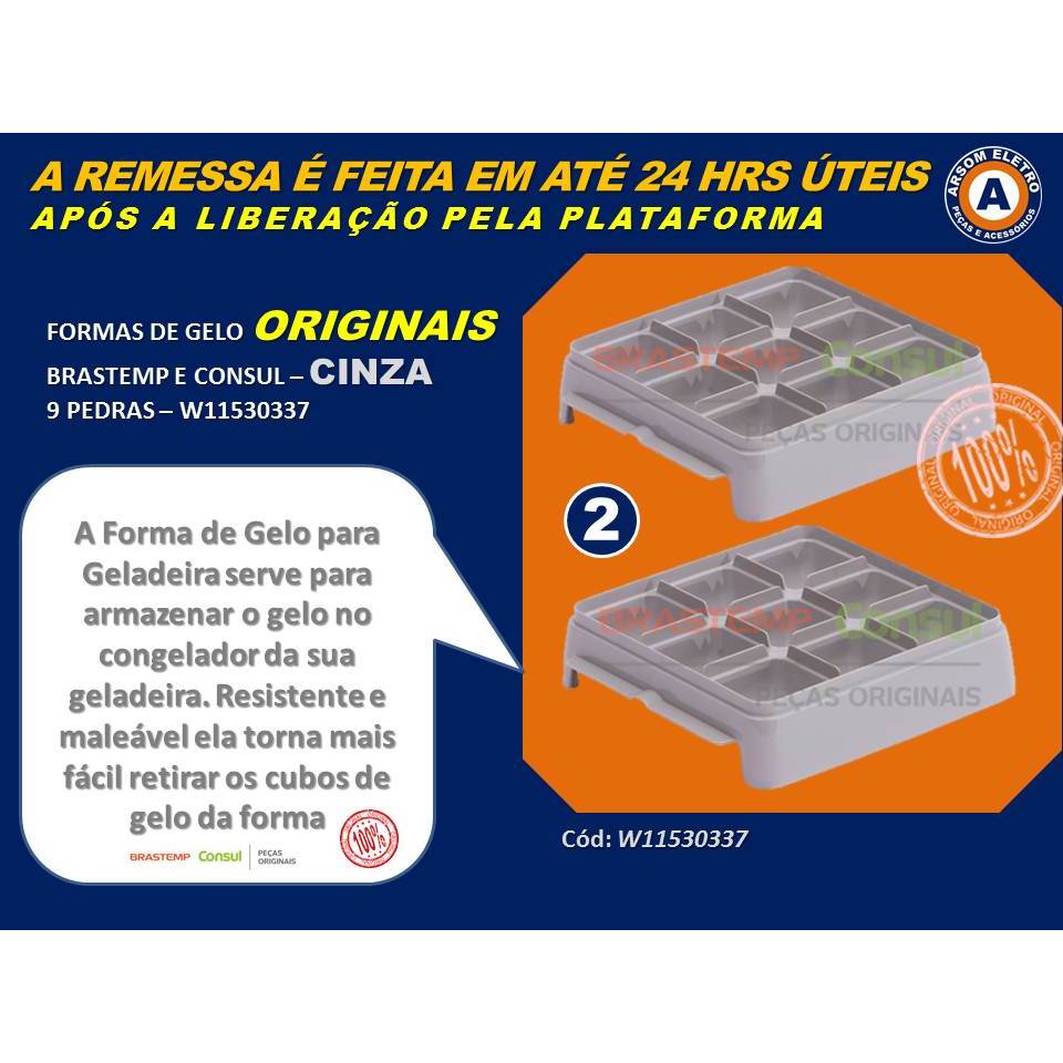 Conjunto Duas Formas De Gelo Originais Para Refrigeradores E Freezers Brastemp E Consul - CINZA