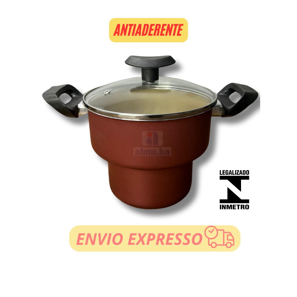 cuscuzeira antiaderente rosa cereja grande 2 em 1, panela cuscuzeira 16 -com tampa de vidro