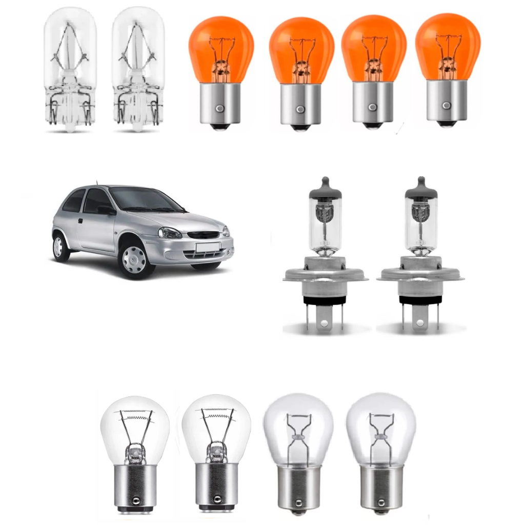 Kit Lampada Para Farol e Lanterna Traseira Corsa Wind 2 Portas 1994 95 96 97 98 1999 Comum Halogena