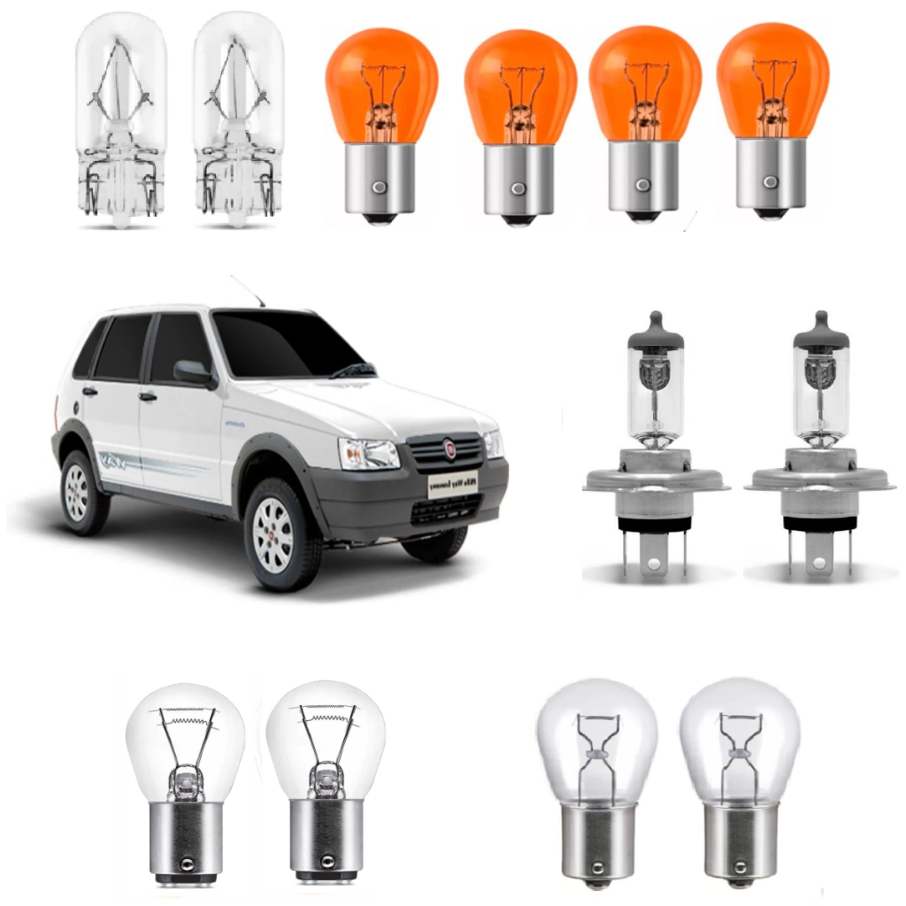 Kit Lampada Para Farol e Lanterna Traseira Uno 2004 05 06 07 08 09 10 11 12 2013 Halogena